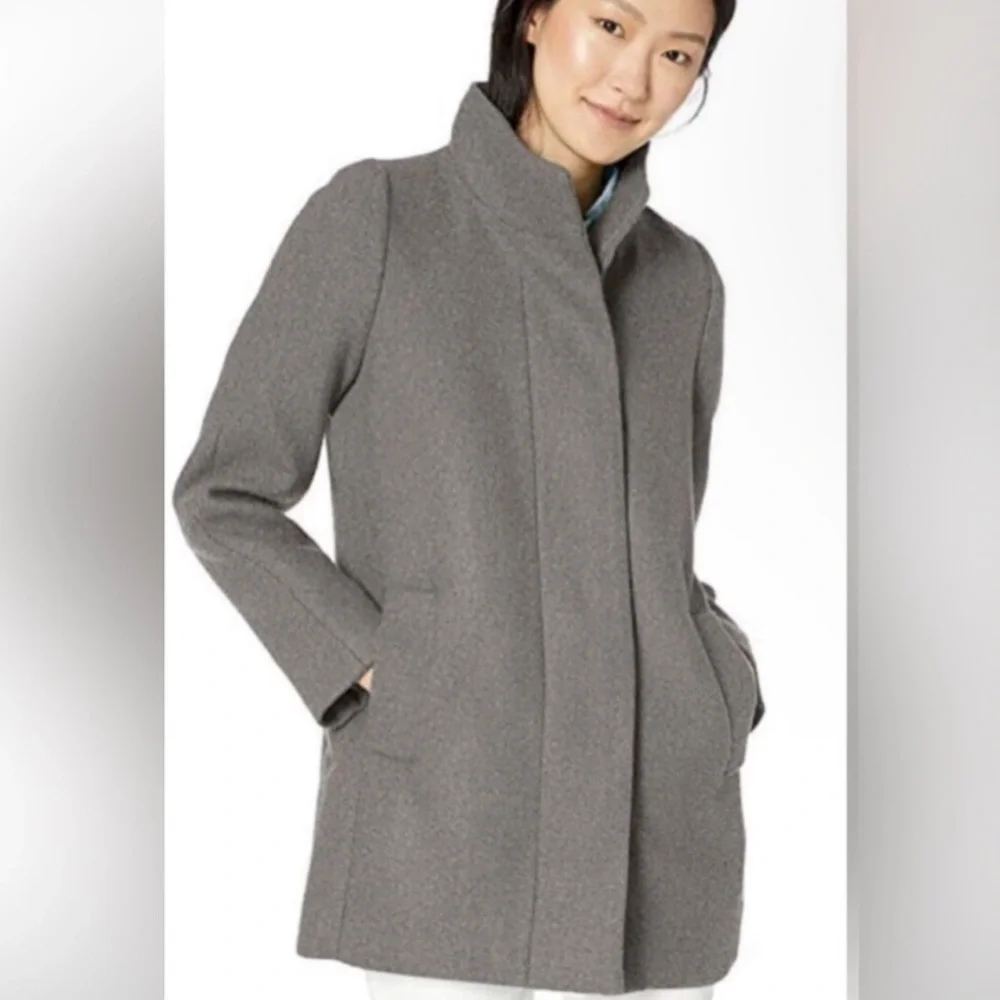 J. Crew Gray Wool Blend Stand-Collar Pea Coat - Picture 1 of 4